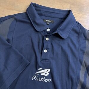 Malbon Men's Polo Shirt XL Navy Short Sleeve golf Performance New Balance